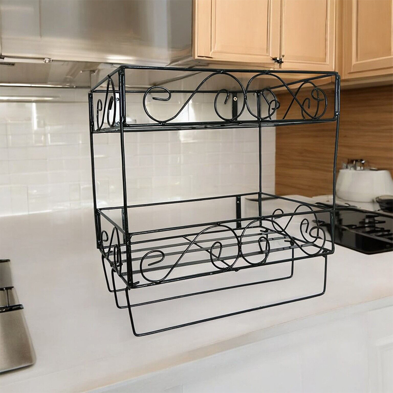 Picture of Quran and Book Wall Stand – Durable 2-Layer Black Metal with Jainamaz Hangers, 14.5x10x12 Inches.