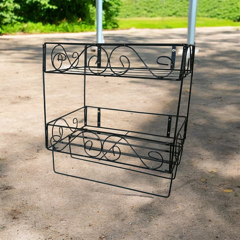 Picture of Sturdy Black Metal Wall Quran and Book Stand with 2 Layers and 3 Jainamaz Hangers – Iron, 14.5x10x12 Inches – Perfect for Mosque or Home.
