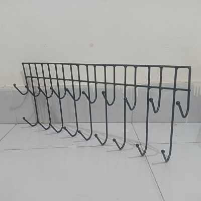 Picture of 19-Hook Black Iron Over The Door Hanger, Portable, Lightweight, Classic Style, Ideal for Clothes, Bags, Hats, and Jackets, 1 Piece for Convenient Organization at Home
