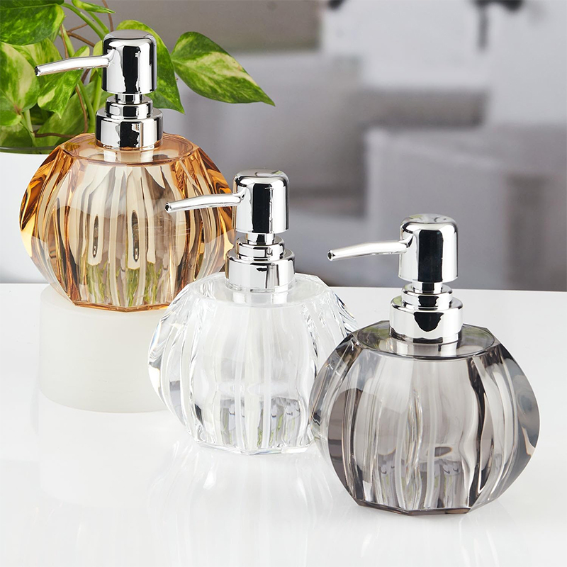Picture of Acrylic Soap Dispenser for Bathroom handwash, refillable Pump Bottle for Kitchen Hand wash Basin Golden and white colour