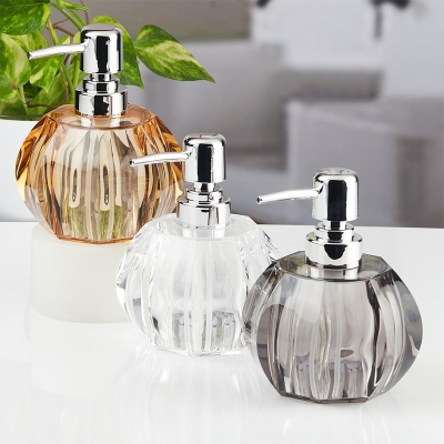 Picture of Acrylic Soap Dispenser for Bathroom handwash, refillable Pump Bottle for Kitchen Hand wash Basin Golden and white colour