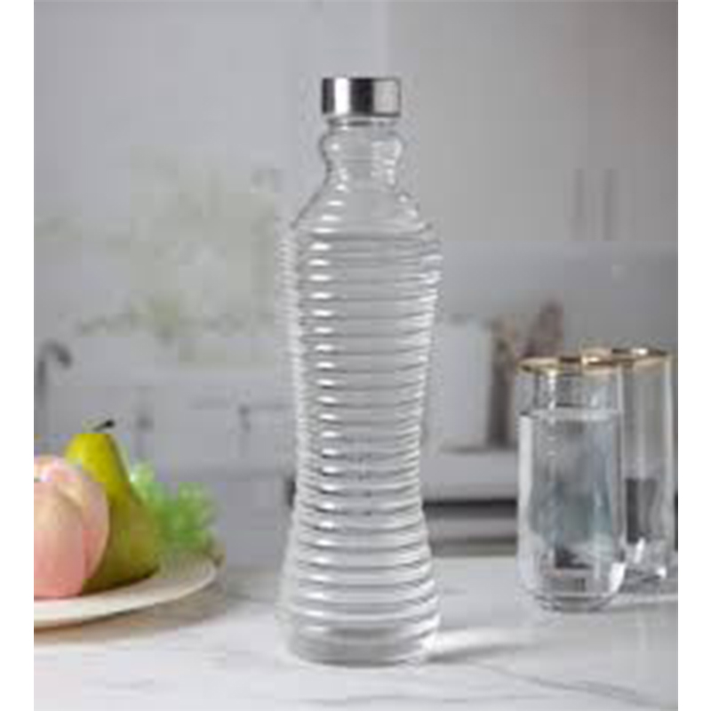 Picture of 1000ml Glass Water Bottle – 3 Elegant Designs: Line, Plain & Ring – Leakproof Lid – BPA-Free Thick Glass – Reusable for Juice, Milk, Water – Ideal for Home, Fridge & Guest Use