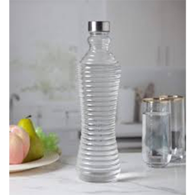 Picture of 1000ml Glass Water Bottle – 3 Elegant Designs: Line, Plain & Ring – Leakproof Lid – BPA-Free Thick Glass – Reusable for Juice, Milk, Water – Ideal for Home, Fridge & Guest Use