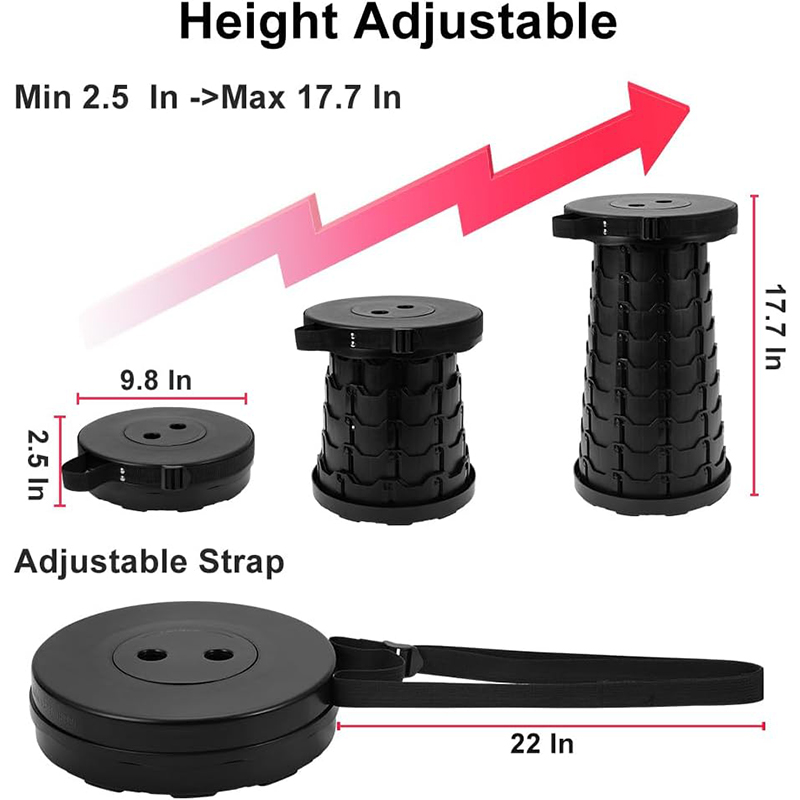 Picture of Portable Retractable Plastic Stool | Lightweight Foldable Chair for Fishing, Camping & Travel | Adjustable Round Seat Design | Durable Outdoor Ottoman Pouf Chair | Easy to Carry & Store Anywhere