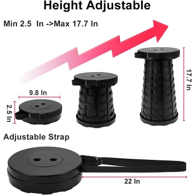 Picture of Portable Retractable Plastic Stool | Lightweight Foldable Chair for Fishing, Camping & Travel | Adjustable Round Seat Design | Durable Outdoor Ottoman Pouf Chair | Easy to Carry & Store Anywhere