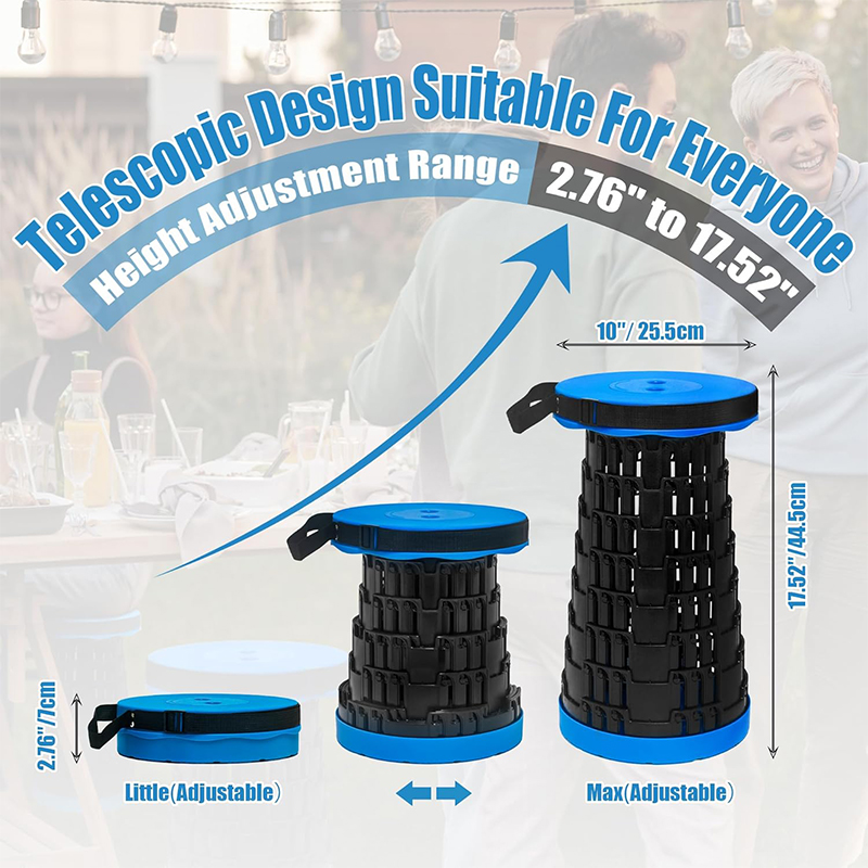 Picture of 1pcs Portable Retractable Plastic Stool | Lightweight Foldable Chair for Fishing, Camping & Travel | Adjustable Round Seat Design | Durable Outdoor Ottoman Pouf Chair | Easy to Carry & Store Anywhere