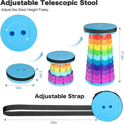 Picture of 1PC Folding Stool Rainbow | Portable Height-Adjustable Round Plastic Chair | Compact Foldable Seat for Outdoor Camping | Strong PP Material | Blue or Red Color Options | Lightweight & Durable