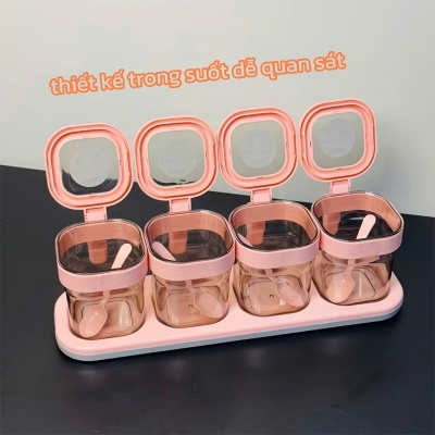 Picture of BPA-Free Square Spice Jar Set with Serving Spoons and Tray