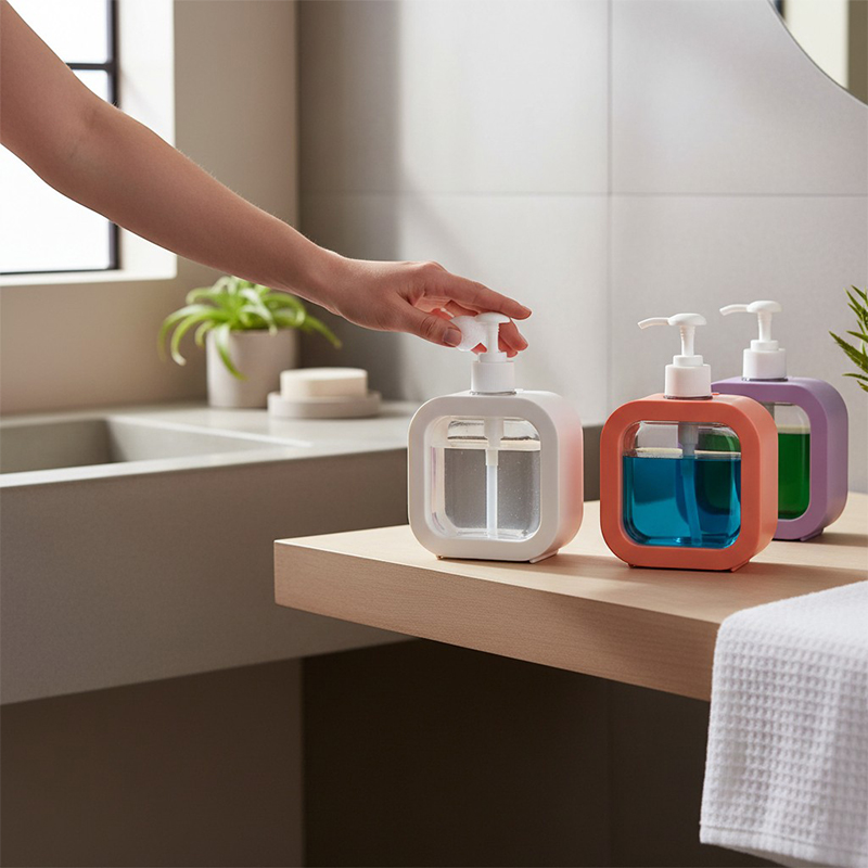 Picture of Living 300ml liquid soap dispenser made from durable plastic available in white black pink and purple featuring a multipurpose refillable pump perfect for bathroom hand wash kitchen dish wash and shampoo use.