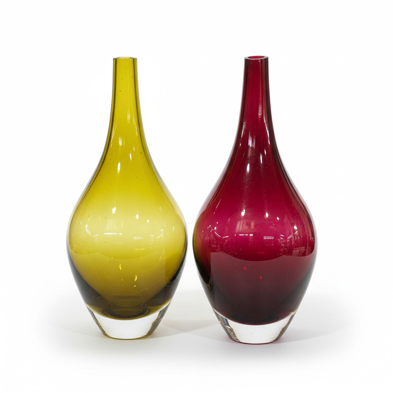 Picture of Authentic Vintage IKEA Salong Hand-Blown Blue Glass Bud Vase Designed by Johanna Jelinek Featuring Minimalist Mid-Century Modern Scandinavian Teardrop Silhouette with Thick Weighted Base for Elegant Decorative Floral Home Staging and Displays