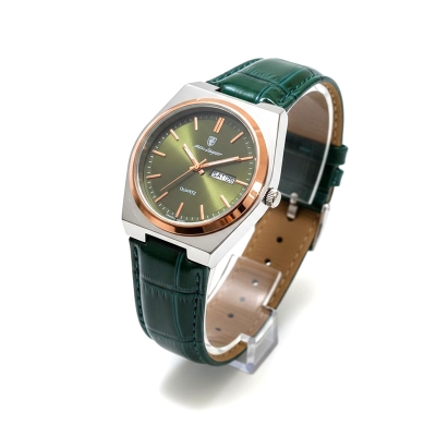 Picture of Men's Leather Quartz Watch Luxury Business Fashion Wristwatch with Date Week Display Water Resistant Luminous Hands Green and Blue Dial Premium Quality Stylish Belt Watch for Men in Bangladesh Best Price.