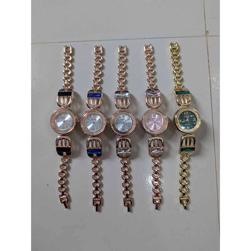 Picture of Elegant Rose Gold and Gold Bracelet Watches for Women with Vibrant Gemstone Accents Including Emerald Green, Royal Blue, and Crystal White Dials Perfect for Party Wear and Special Occasion Gifting.
