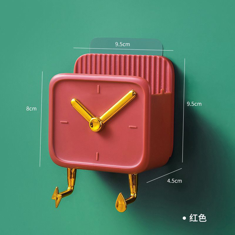 Picture of Buy Multifunctional Clock Shaped Wall Mounted Mobile Phone Holder Charging Stand with Double Hooks and Waterproof Plastic Material Creative Storage Rack for Home Office Kitchen Bathroom Bedroom use at Best Price.
