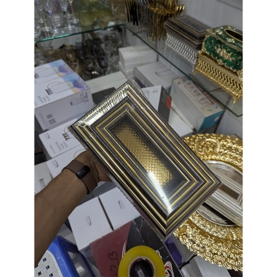 Picture of Luxury Silver Parallel Line Rectangular Tissue Box Cover for Elegant Home Decor, Modern Living Room Accessories, and Premium Office Tabletop Organization.