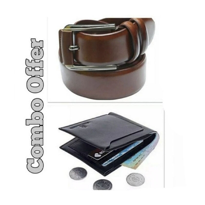 Picture of Belt and wallet combo offer fore men  Chocolate & Black Wallet (Chocolate,Int: One size)
