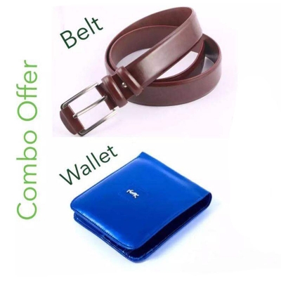 Picture of Brown Belt  & Blue Wallet  Combo Offer Fore Men (Brown,Int: One size)