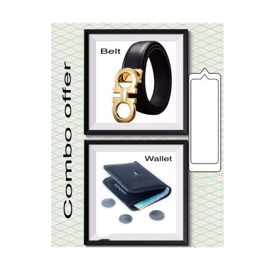 Picture of Goldab Buckle  Black Belt & YSL Black Wallet Combo Offer Fore Men (Black,Int: One size)