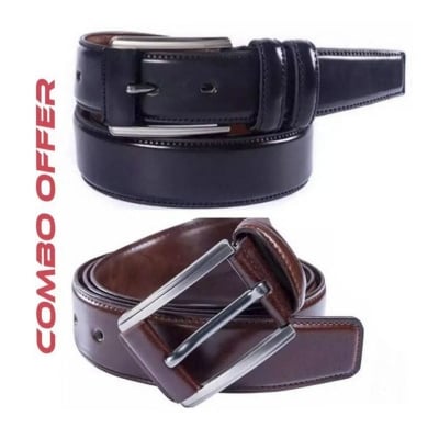 Picture of 2 Pice Belt Black  & Chocolate Colour Belt Combo  Offer Fore Men (Black & Chocolate,Int: One size)