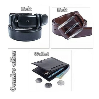 Picture of Black  Belt & Chocolate Belt & Black  Wallet  Combo Offer Fore Men  004 (Black,Int: One size)
