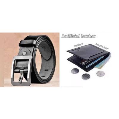 Picture of Black  Belt And  Black Wallet High Quality  Combo Offer Fore Men (Black,Int: One size)