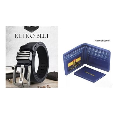 Picture of Black Belt  Silver Bockle and YSL Blue  Wallet Combo Offer Fore Men (Black,Int: One size)