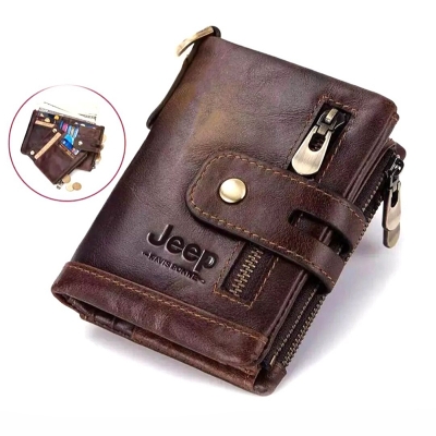 Picture of Luxury Striped Man's leather Wallet 3 Folds Male purse with photo Holder credit Card Holder For Man (Chocolate)
