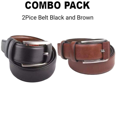 Picture of 2Pice Belt Black &Brown Belt Combo Offer For Men - Belt (Black  and Chocolate,Int: One size)