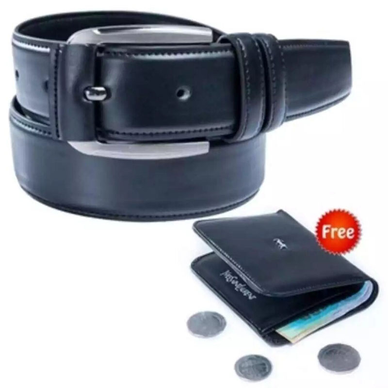 Picture of Black Belt  And  YSL Black Wallet Combo Offer For Men (Black,Int: One size)