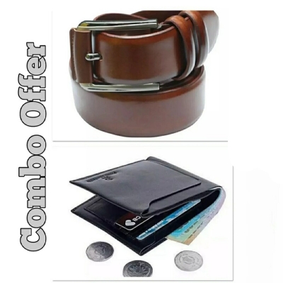 Picture of Belt and wallet combo offer fore men  Chocolate & Black Wallet (Chocolate,Int: One size)