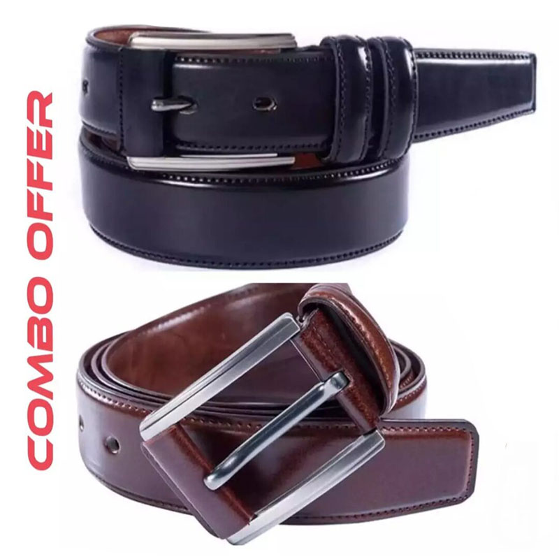 Picture of 2 Pice Belt Black  & Chocolate Colour Belt Combo  Offer Fore Men (Black & Chocolate,Int: One size)