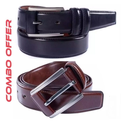 Picture of 2 Pice Belt Black  & Chocolate Colour Belt Combo  Offer Fore Men (Black & Chocolate,Int: One size)