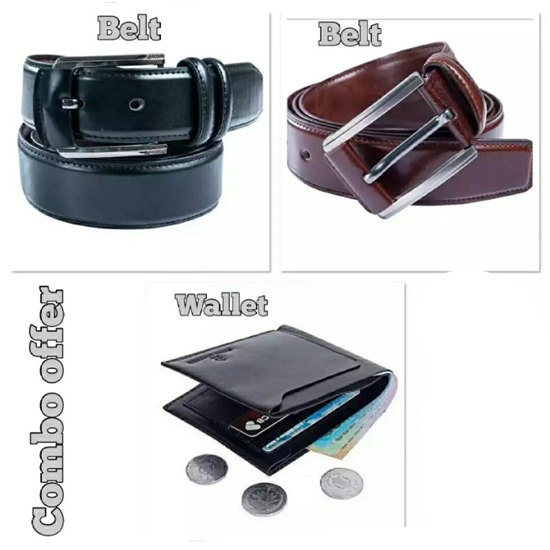 Picture of Black  Belt & Chocolate Belt & Black  Wallet  Combo Offer Fore Men  004 (Black,Int: One size)