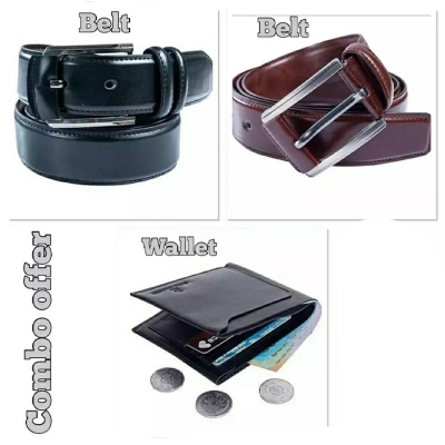 Picture of Black  Belt & Chocolate Belt & Black  Wallet  Combo Offer Fore Men  004 (Black,Int: One size)