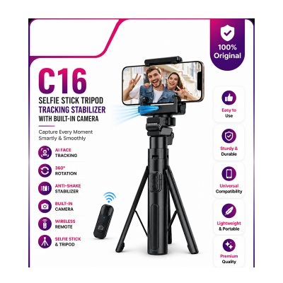 Picture of C16 Handheld Gimbal Stabilizer AI Face Tracking Smart Stabilizer Selfie Stick Tripod & Wireless Remote