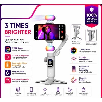 Picture of Smart X Pro 3-Axis Smart Gimbal Stabilizer Set With RGB Magnetic Light OLED Display LED Light Focus Wheel Grey Gimbal