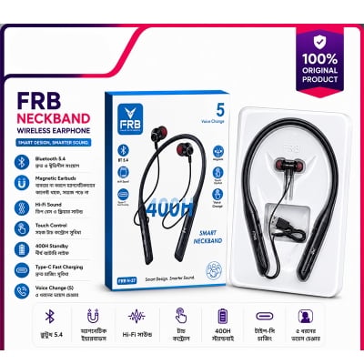 Picture of FRB N27 [ 400 hours ] Standby Time Wireless Neckband Bluetooth 5.3 Earphone 5 Voice Changer Mode TF Card Slot - Gaming & Music Headset