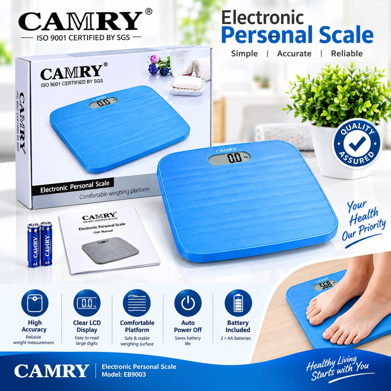Picture of CAMRY Premium Electronic Personal Weighing Scale Digital Body Weight Monitor with Comfortable Platform
