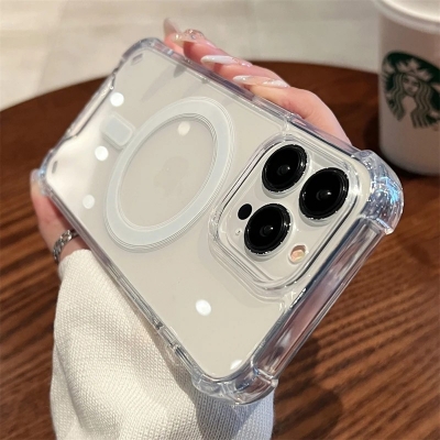 Picture of For Apple iPhone 15 15 Pro 15 Pro Max Magsafe Airbag Magnetic Wireless ShoockProof Anti-Drop Transparent Back Cover Case