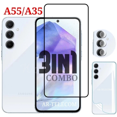 Picture of 3in1 Combo For Samsung Galaxy A55 5G and A35 5G Tempered Glass Screen Protector + Back Protector Film + Camera Protector