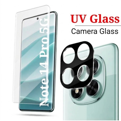 Picture of 2in1 For Xiaomi Redmi Note 14 Pro 5G Note 14 Pro 4G Premium Quality UV Tempered Glass and 3D Camera Protector Glass