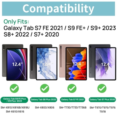 Picture of For Samsung Galaxy Tab S9 Plus, S9 FE Plus, S8 Plus, S7 Plus, S7 FE (12.4 Inch) X810, X816, X818U, X610, X616, X800, X806, T730, T733, T736B, T970, T975, T976, T978 HD Tempered Glass Screen Protector