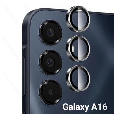 Picture of For Samsung Galaxy A16 Camera Protector Ring Aluminium and Tempered Glass-Black