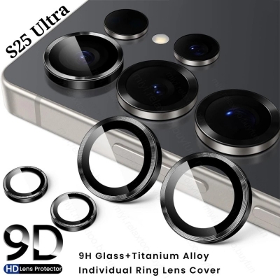 Picture of For Samsung Galaxy S25 Ultra HD Camera Protector Ring Aluminium and Tempered Glass-Black