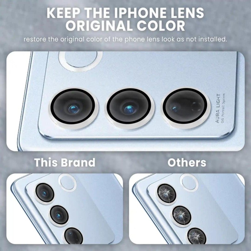Picture of For vivo V27 and V27 Pro Camera Protector Ring Aluminium and Tempered Glass-Silver