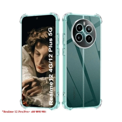 Picture of For Realme 12 4G and Realme 12 Plus 5G Narzo 70 Soft TPU Silicone Airbag Transparent Back Cover Case-Transparent