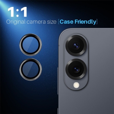 Picture of 1 Set For Samsung Galaxy S25 Edge Tempered Glass Camera Lens aluminium Metal Ring Lens Protector-Black