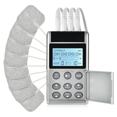 Picture of Migeet TENS EMS Muscle Stimulator 15 Modes & 4 Outputs 8 Pads for Natural Pain Relief Electric Pulse Impulse Mini Massager Machine Portable electrotherapy Machine