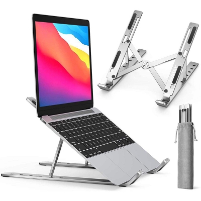 Picture of Tablet computer stand Laptop Stand Creative Folding Storage Bracket Aluminum Alloy with storage Bag Silver