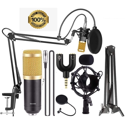 Picture of BM 800 Condenser Microphone V8 Sound Card Kit Muti-functional Bluetooth Sound Card for Studio Mobile Phone PC Laptop Record Live Broadcast-Gold BM 800 All