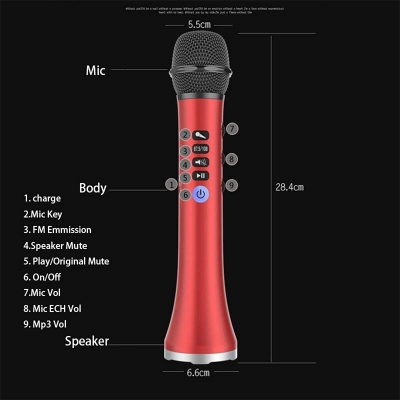 Picture of L-698 Professional Karaoke Microphone Wireless Speaker Portable Bluetooth Microphone for Phone Handheld Mic with USB charging Multicolor